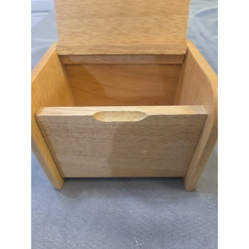 Vintage Wooden Recipe Box Light Wood Card Holder Kitchen Storage Organizer Retro